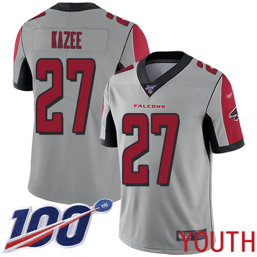 Atlanta Falcons Limited Silver Youth Damontae Kazee Jersey NFL Football #27 100th Season Inverted Legend->youth nfl jersey->Youth Jersey